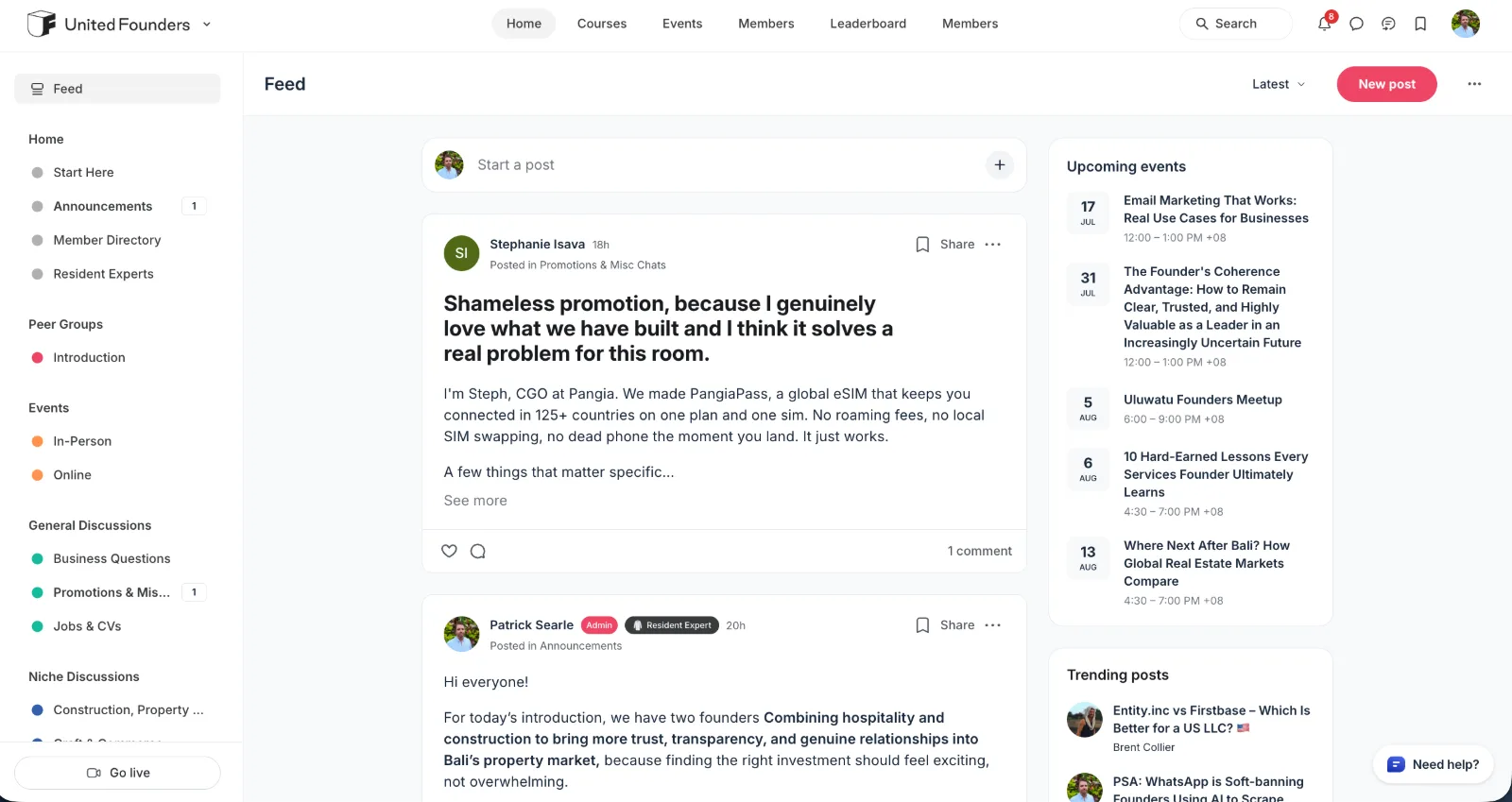 United Founders member platform